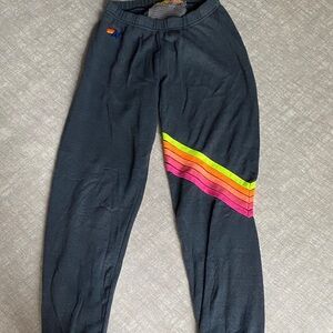 Aviator Nation Black Joggers with Rainbow Detail